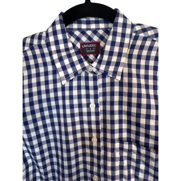 2/$30 NWOT Untuckit "0" Womens Navy Blue & White Gingham Checkered - Picture 5 of 14